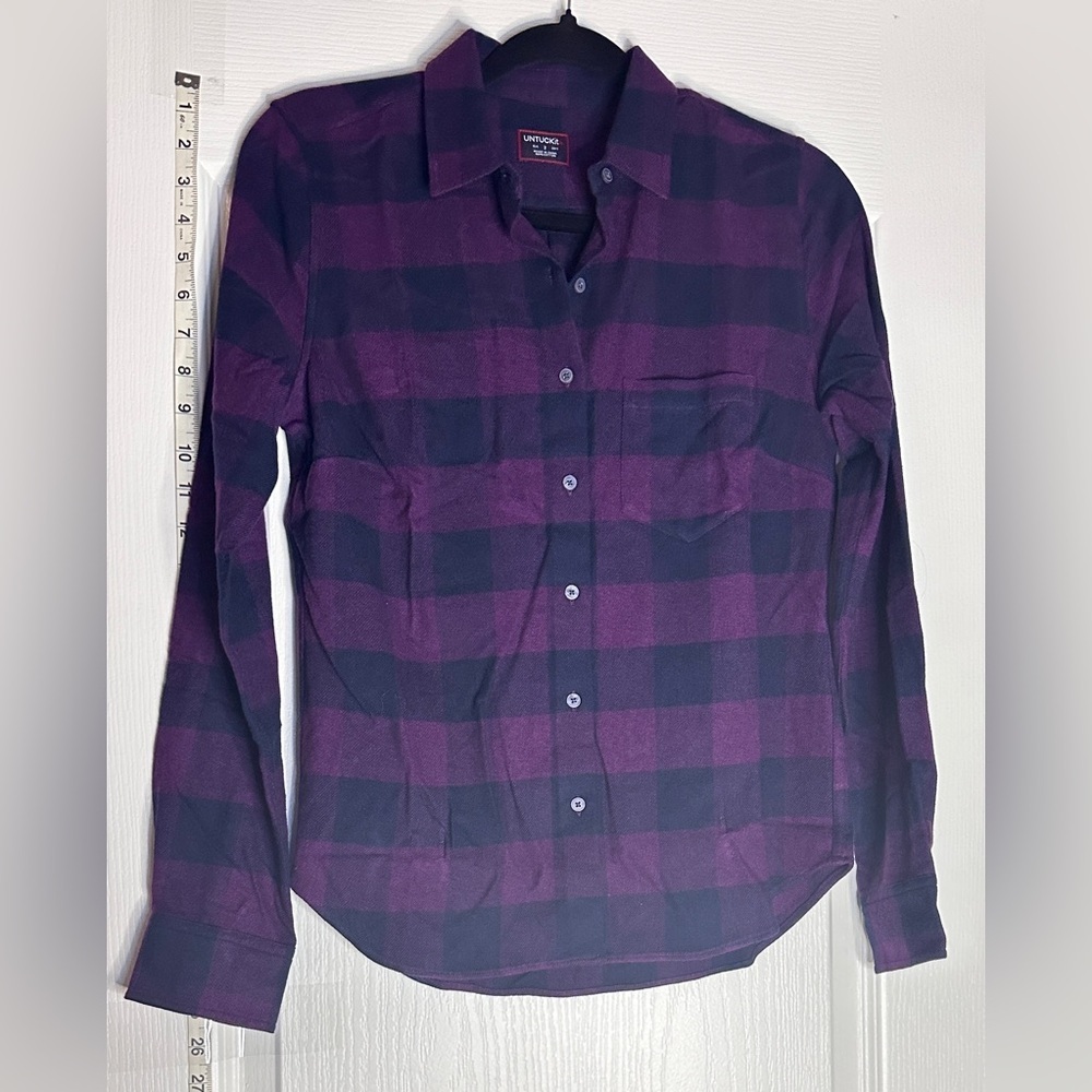 UNTUCKit Women’s Purple Black Buffalo Plaid Flannel Shirt Size M 100% Cotton
